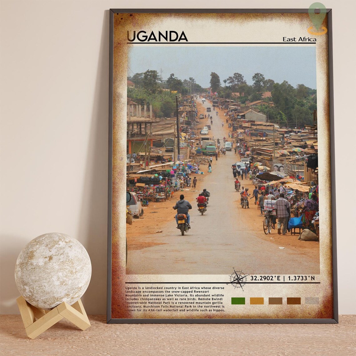 Uganda East Africa Bustling Market Street Scene Travel Poster - Image 3