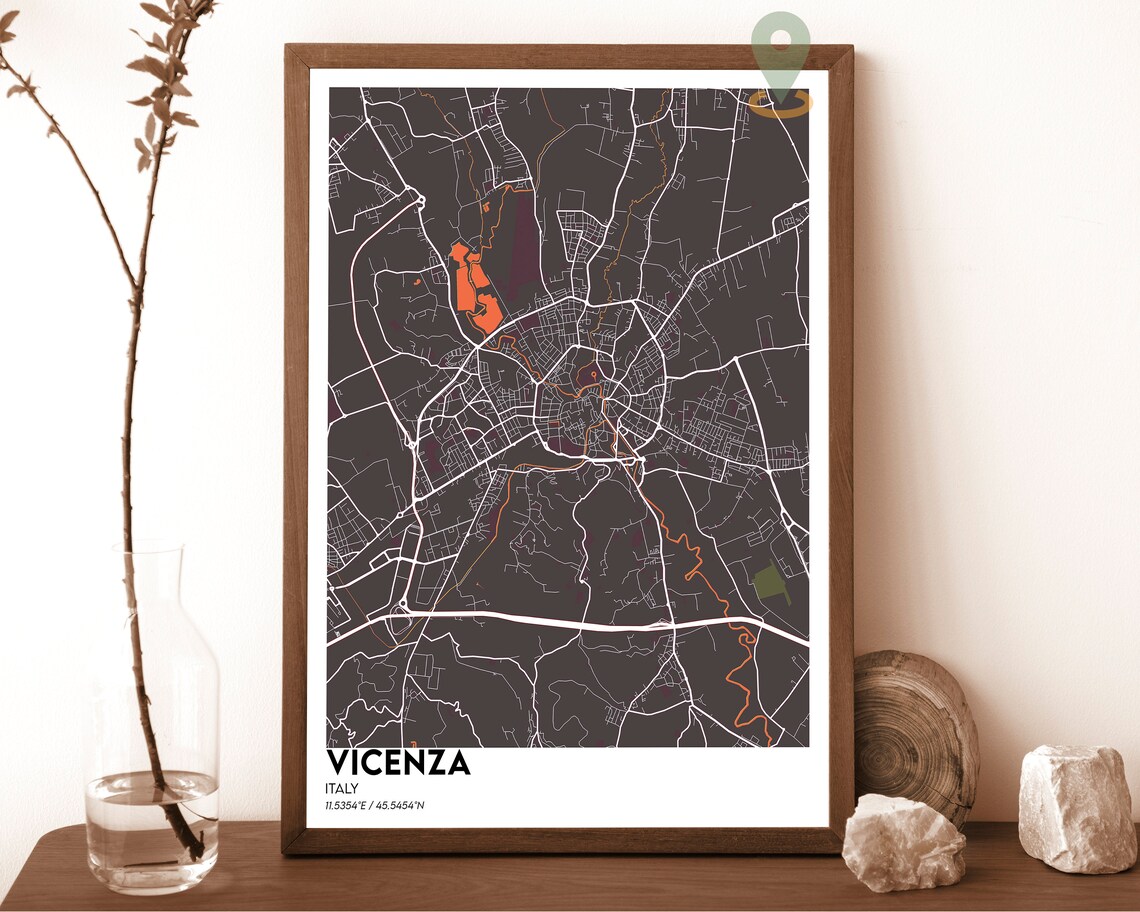 Vicenza Italy Dark Neon Pink Streets City Map Minimalist Art Poster - Image 5