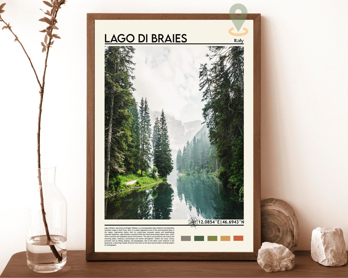 Lago Di Braies Print Lago Di Braies Art Lago Di Braies Poster Lago Di Braies Painting Italy Travel Poster Dolomites Alps Poster