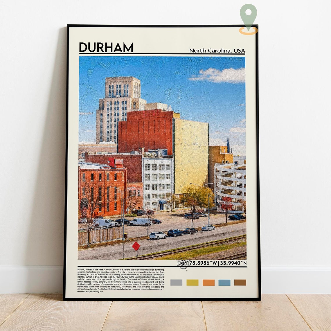 Durham North Carolina Downtown Skyline Brick Architecture Poster - Image 2