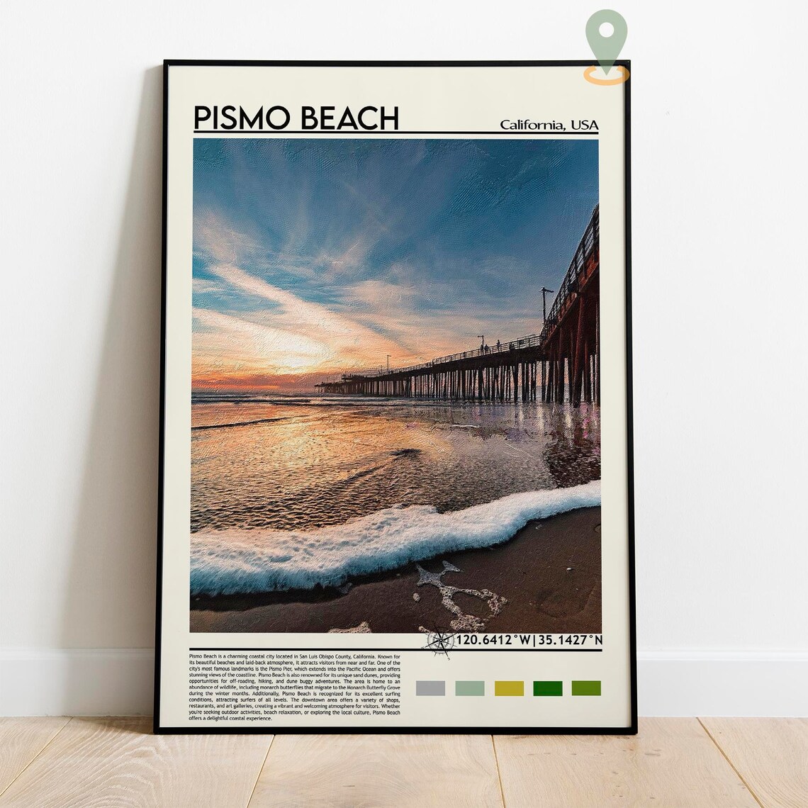 Pismo Beach California Pier Sunset Waves Painted Coastal Travel Poster - Image 2
