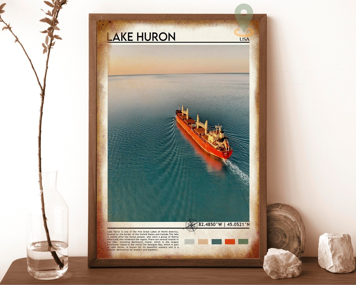 Lake Huron Great Lakes Red Freighter Ship Aerial Photo Poster - Image 6