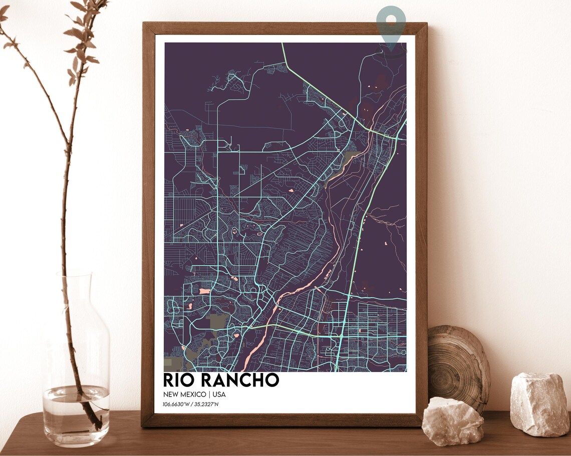 Rio Rancho New Mexico Dark Navy Blue City Map Home Decor Poster - Image 3