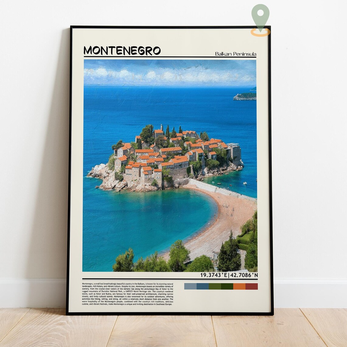 Montenegro Balkan Coast Red Roof Island Village Travel Poster - Image 2