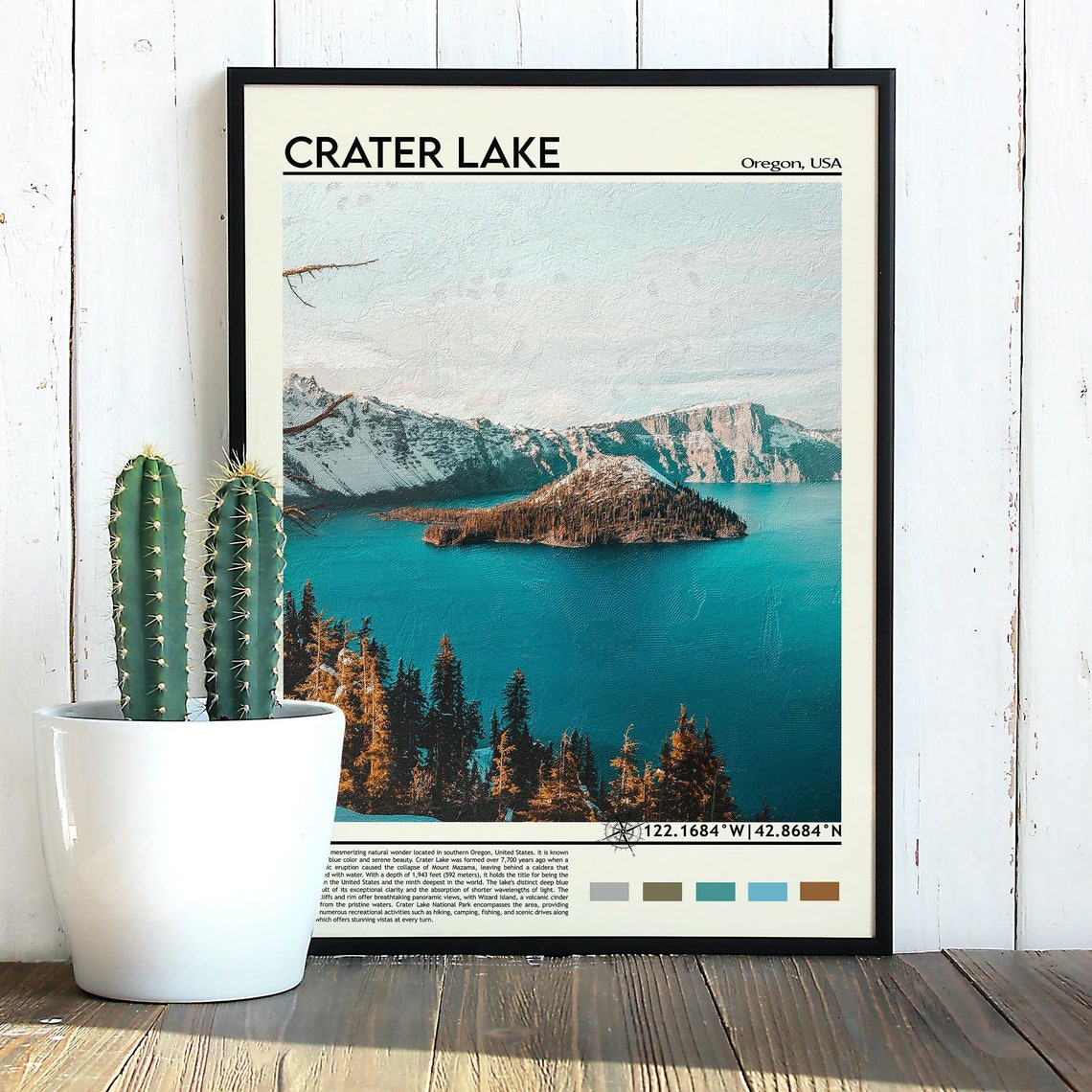 Crater Lake Oregon Wizard Island Deep Blue Water Travel Poster - Image 5