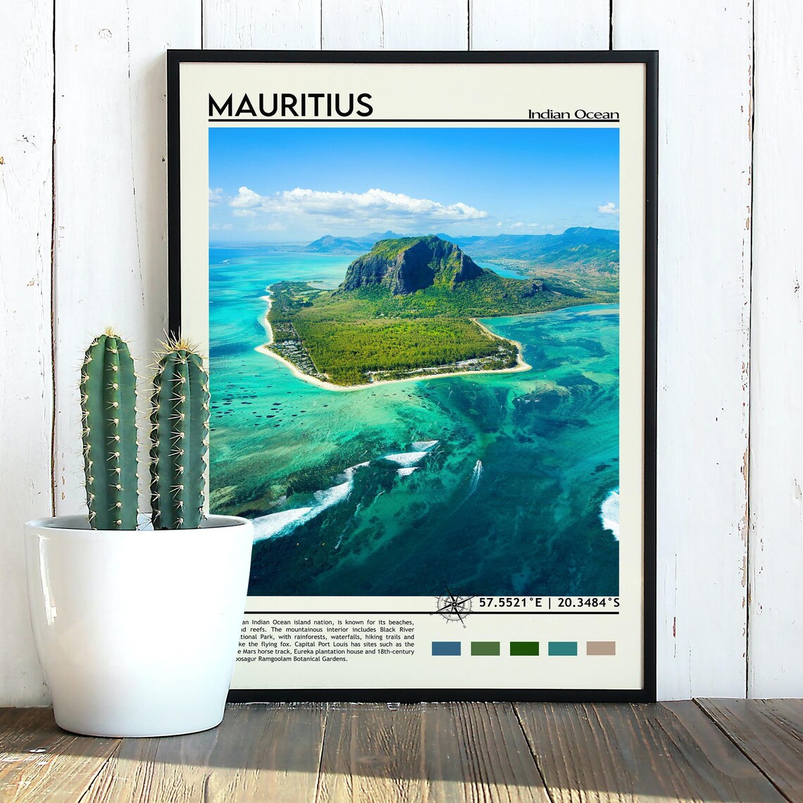 Mauritius Indian Ocean Le Morne Aerial Lagoon View Travel Poster - Image 3