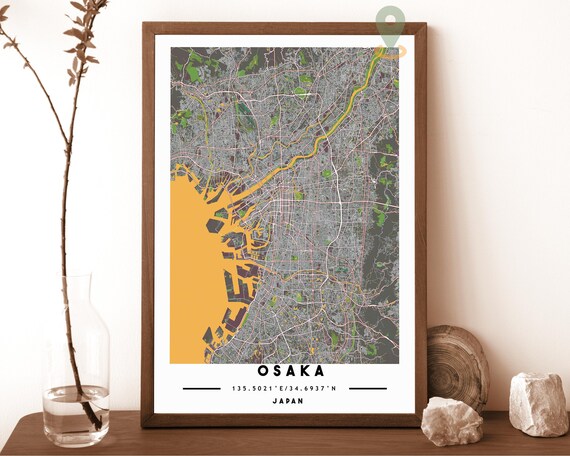 Osaka Japan City Street Map Modern Gold Art Print for Japan Travel Lovers
