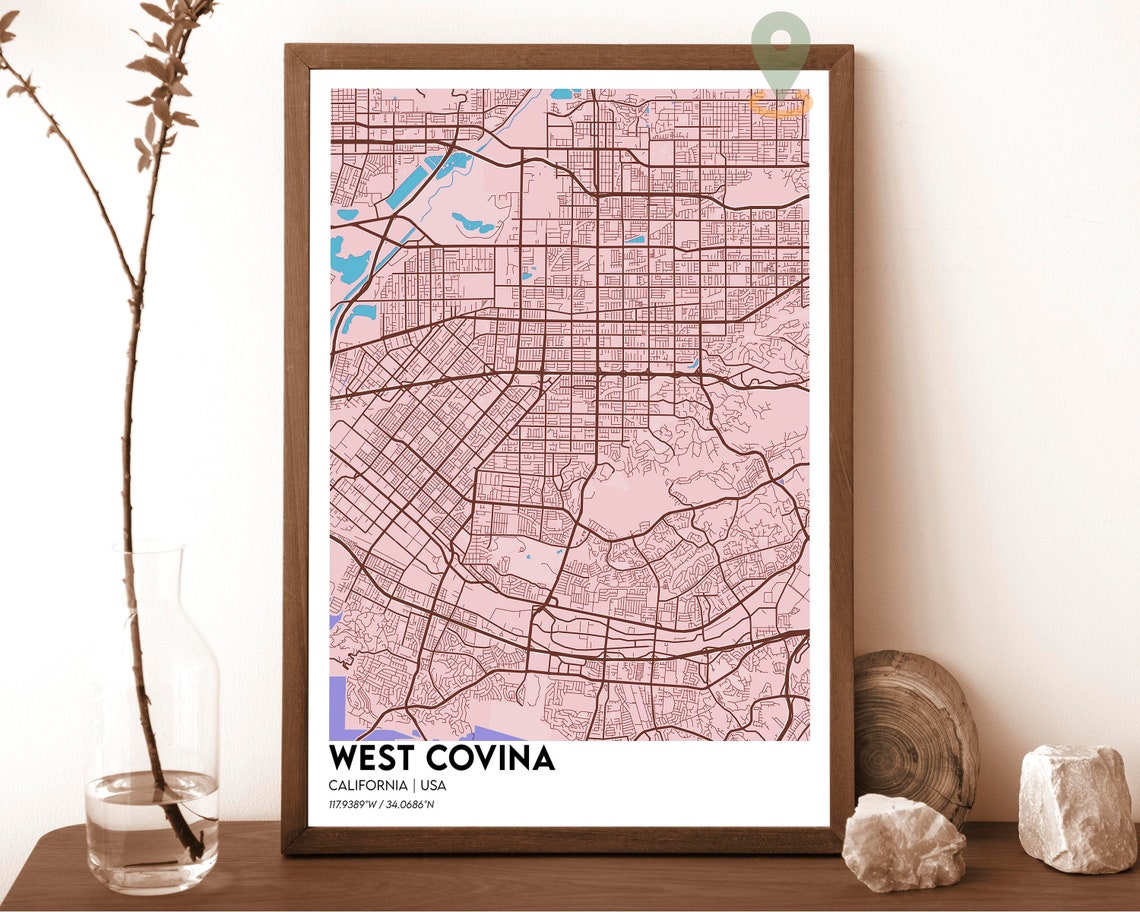 West Covina California Emerald Street Map Modern Decor Poster - Image 5