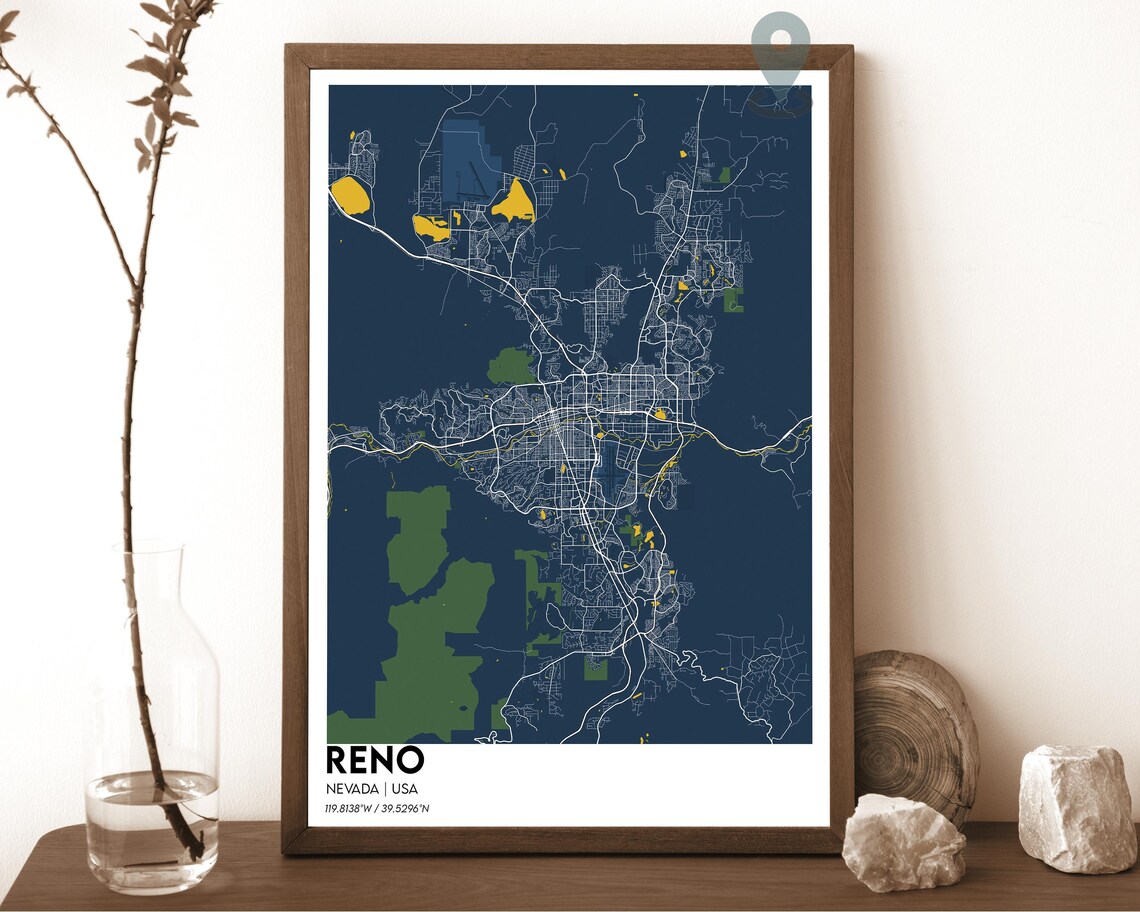 Reno Nevada Crimson Red Stylish Modern City Map Home Decor Poster - Image 6