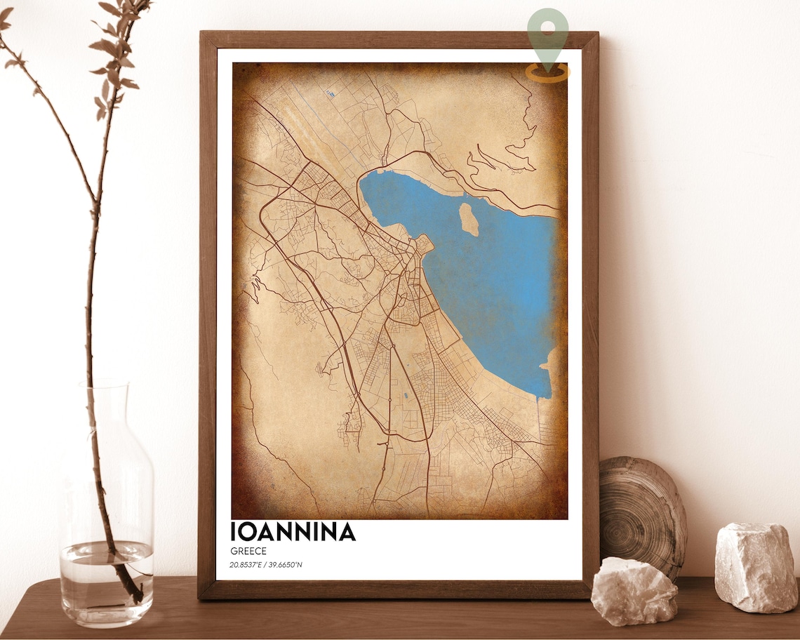 Ioannina Greece Navy Blue Modern Minimalist City Street Map Wall Art - Image 6