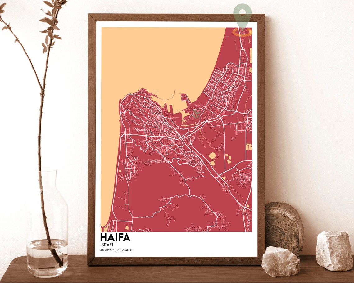 Haifa Israel Navy Yellow City Street Map Modern Travel Poster - Image 5