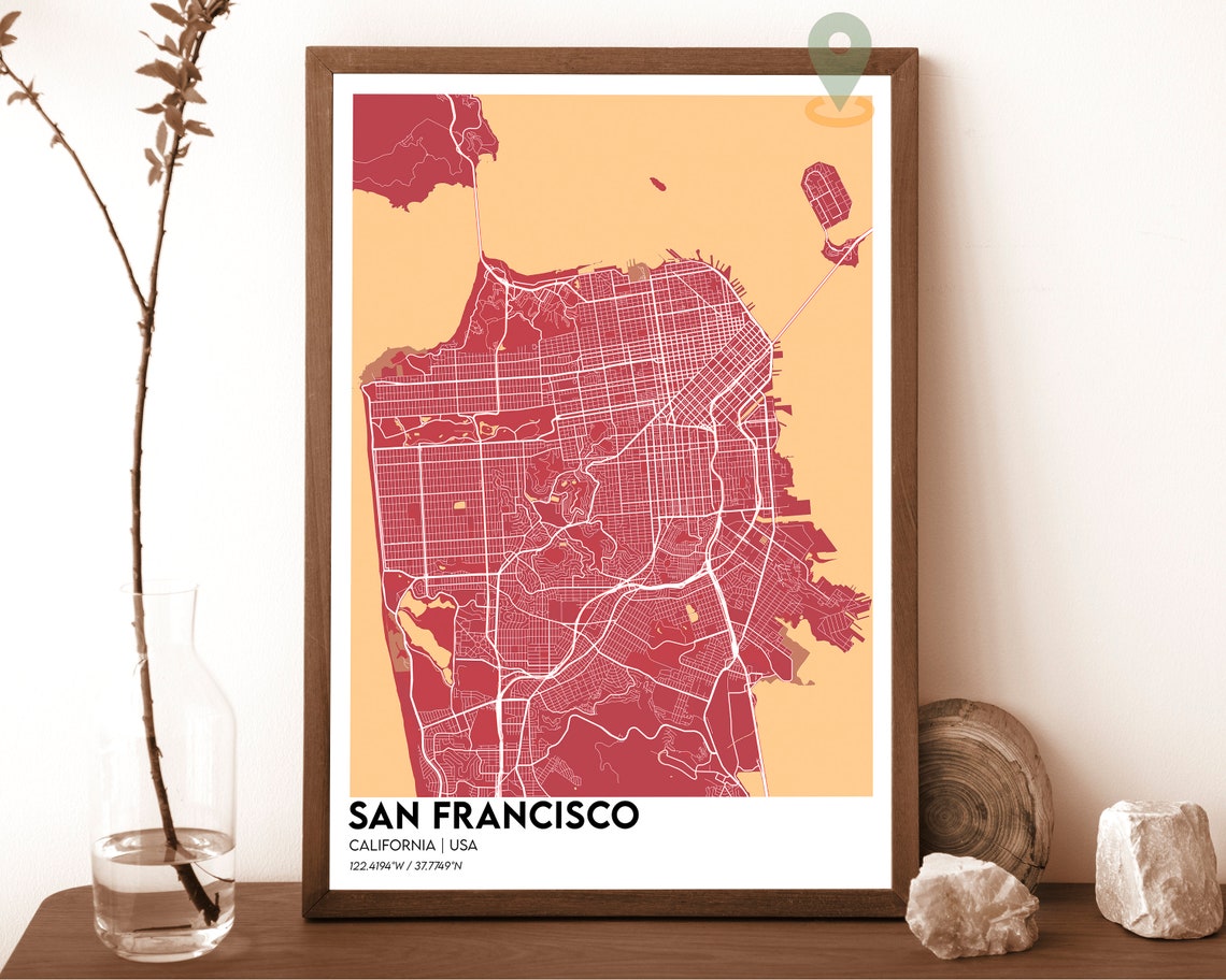 San Francisco California Cream Teal Classic Map Decor Poster - Image 5