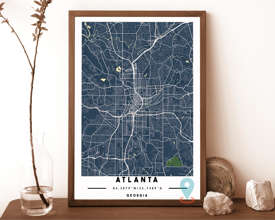 Atlanta Georgia dark grey with teal highlights Street Map Coordinates Poster - Image 6
