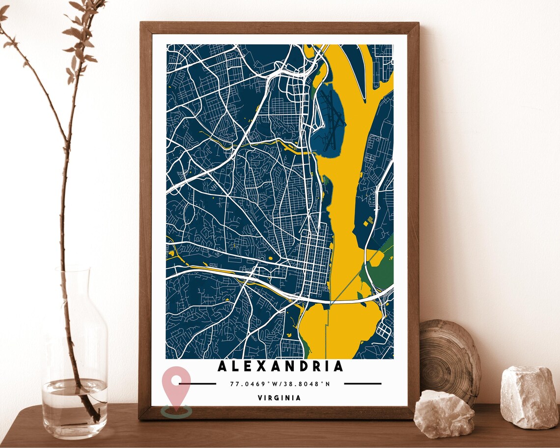 Alexandria Virginia charcoal with an orange river Street Map Coordinates Poster - Image 2