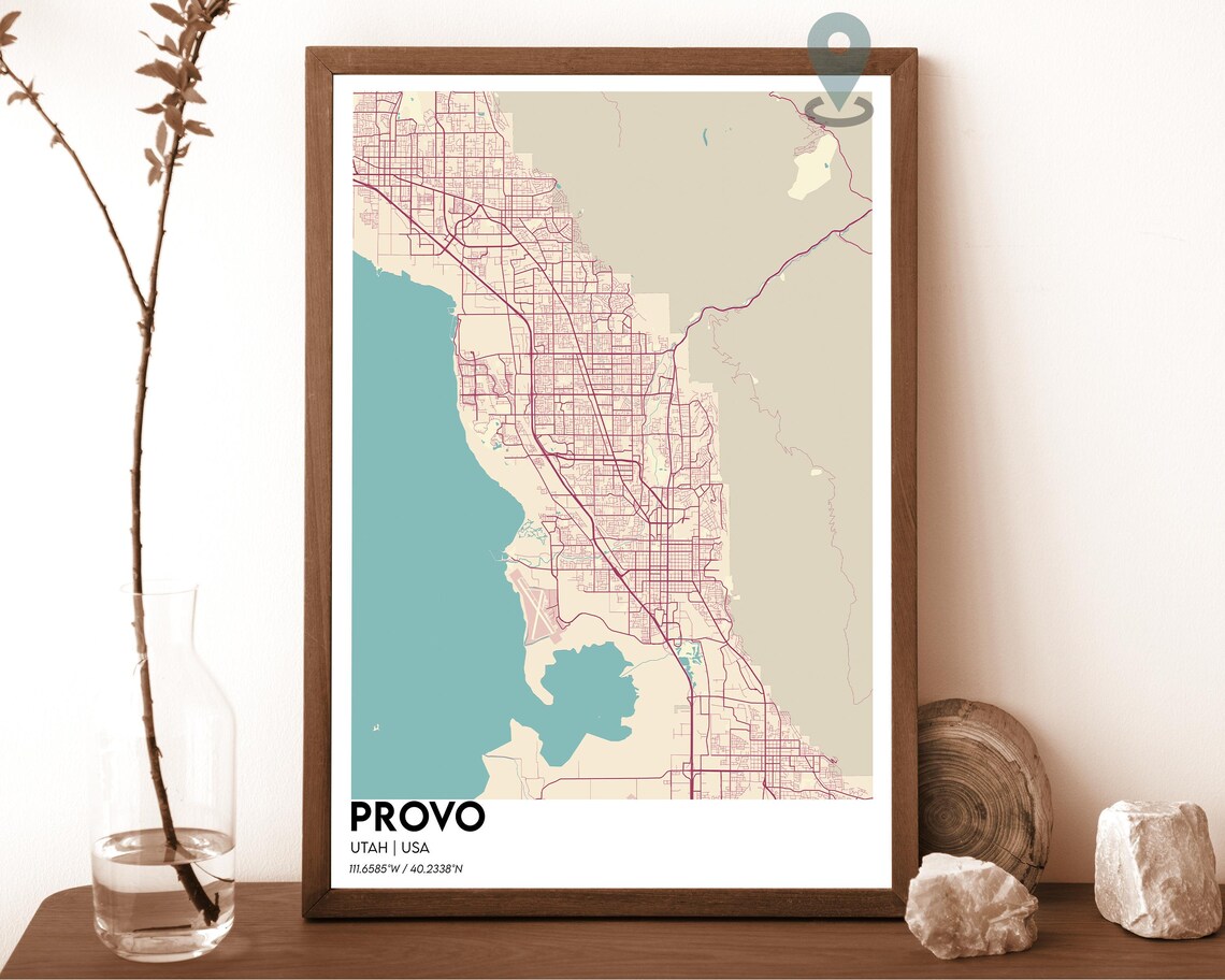 Provo Utah Navy Gold Mountain City Map Home Decor Poster Art - Image 6
