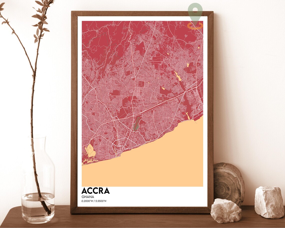 Accra Ghana Vibrant Dark City Map Bright Cyan Coast Art Poster - Image 4