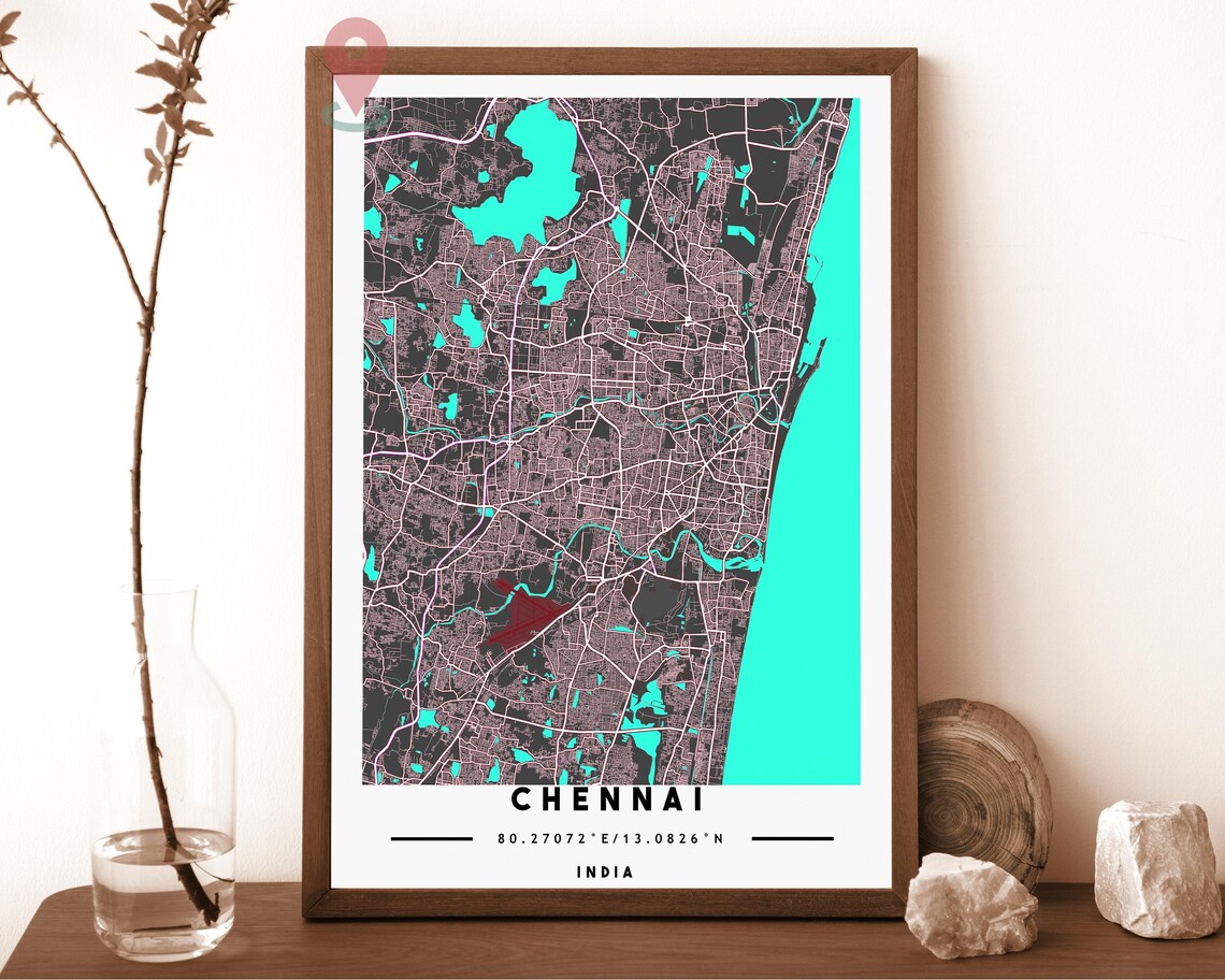 Chennai India City Map Navy Coastal Eastern Shore Street Grid Poster - Image 3