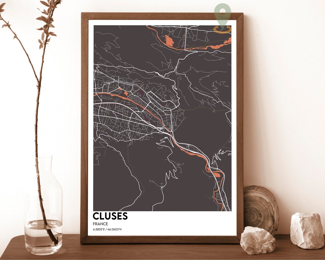 Cluses France City Map Deep Navy Gold Modern Street Wall Art - Image 2