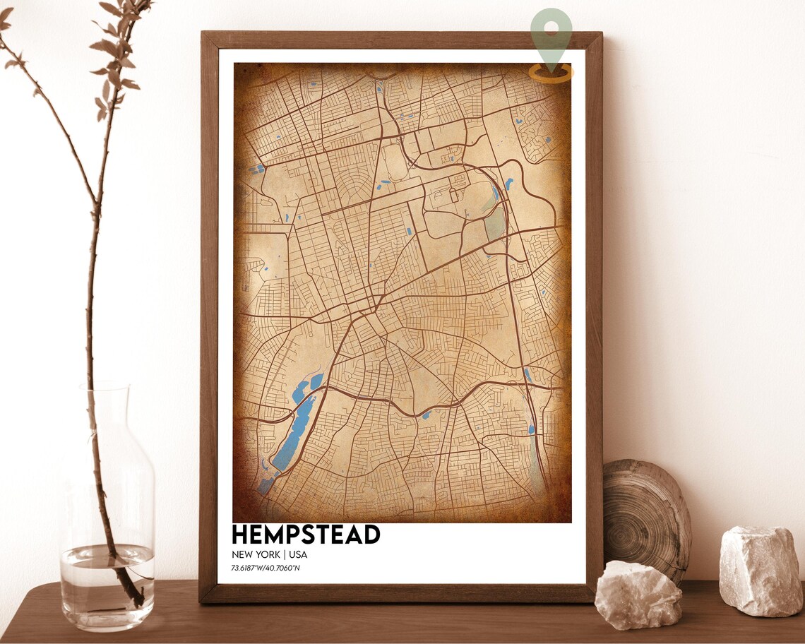 Hempstead New York Modern Street Map Navy Yellow Minimalist Poster - Image 3