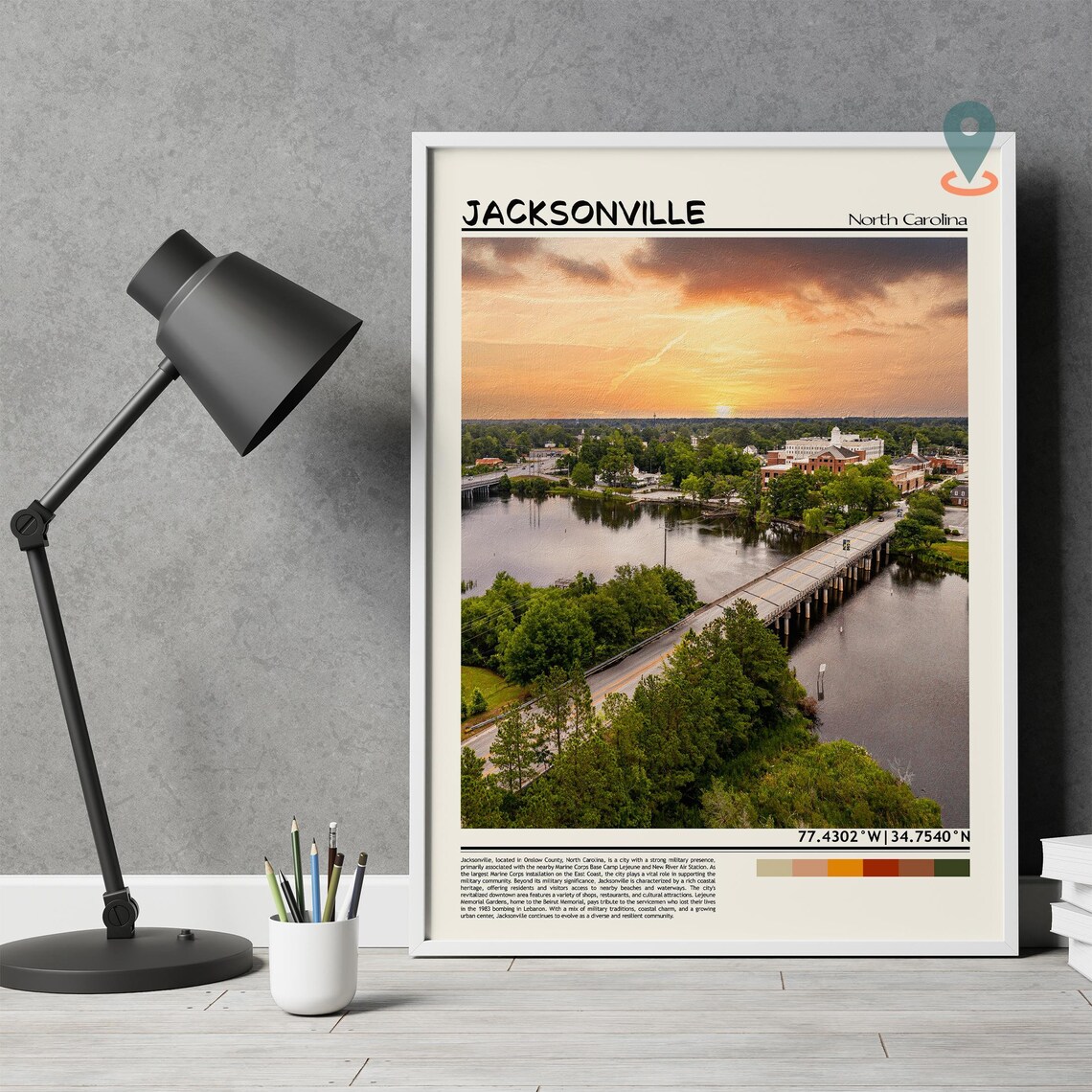 Jacksonville North Carolina River Bridge Sunset Aerial Poster - Image 4