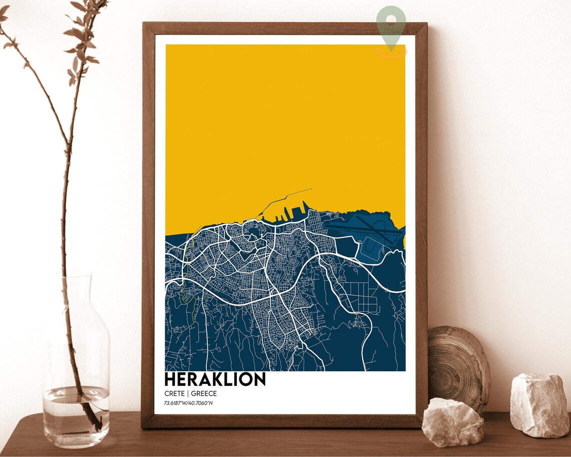 Heraklion Crete Greece Modern City Map Coral Peach Art Poster - Image 2