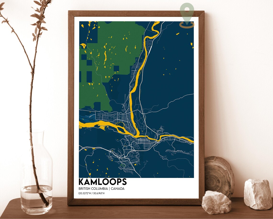 Kamloops British Columbia Navy Gold Minimalist City Map Poster