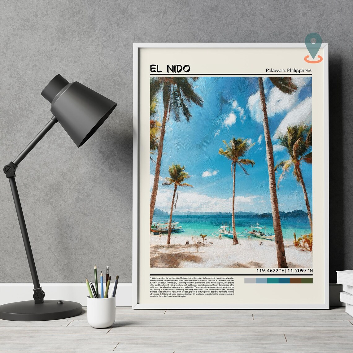 El Nido Palawan Tropical Beach Palm Tree Vintage Travel Poster - Image 4