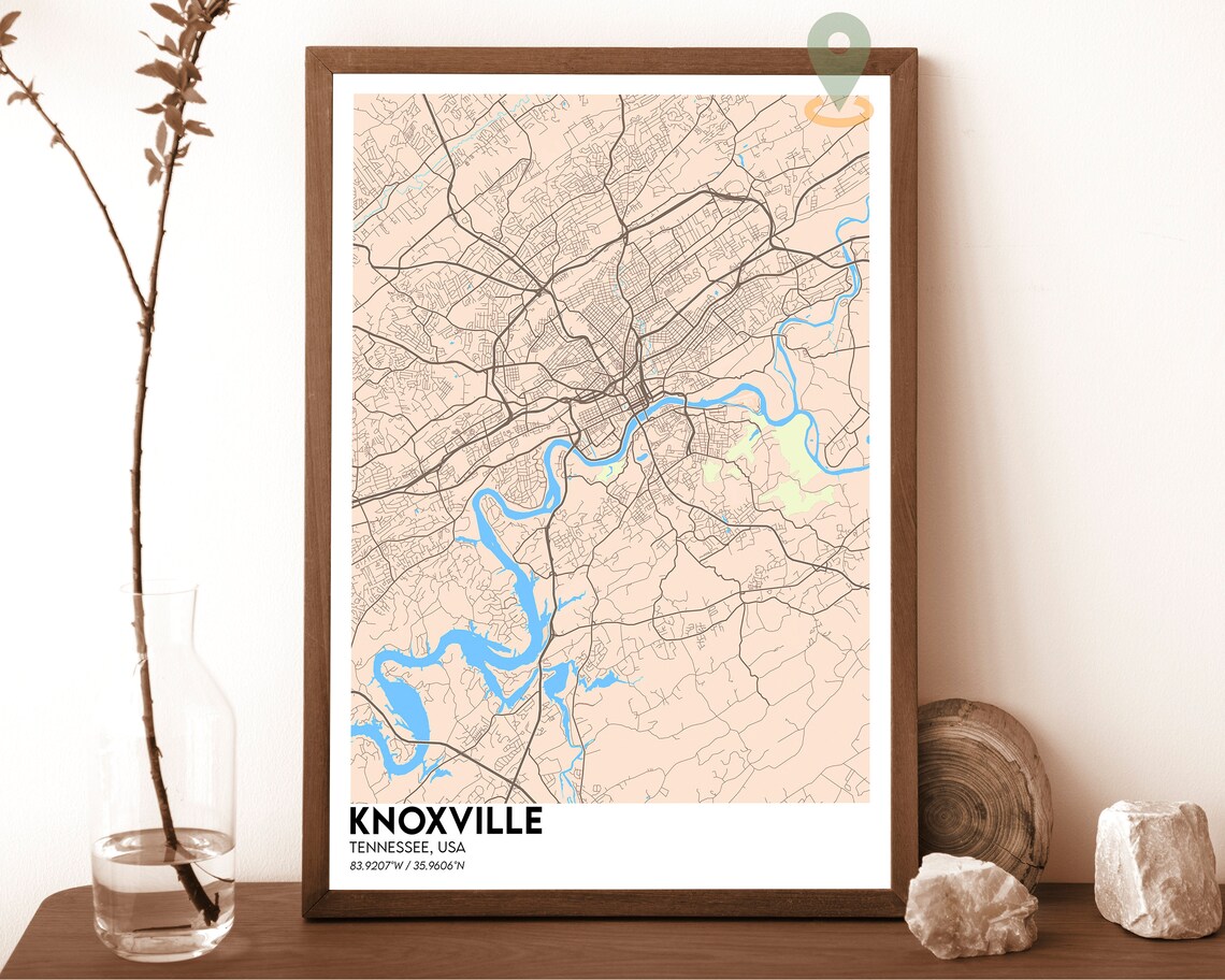 Knoxville Tennessee City Street Map Minimalist Green Orange Art Poster - Image 5