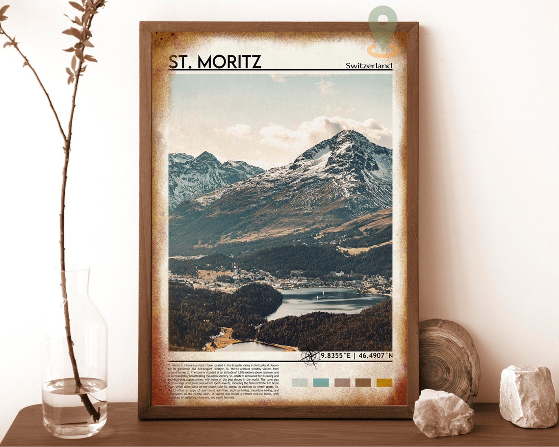St. Moritz Switzerland Striking Snowy Alpine Lake Mountain Poster - Image 6