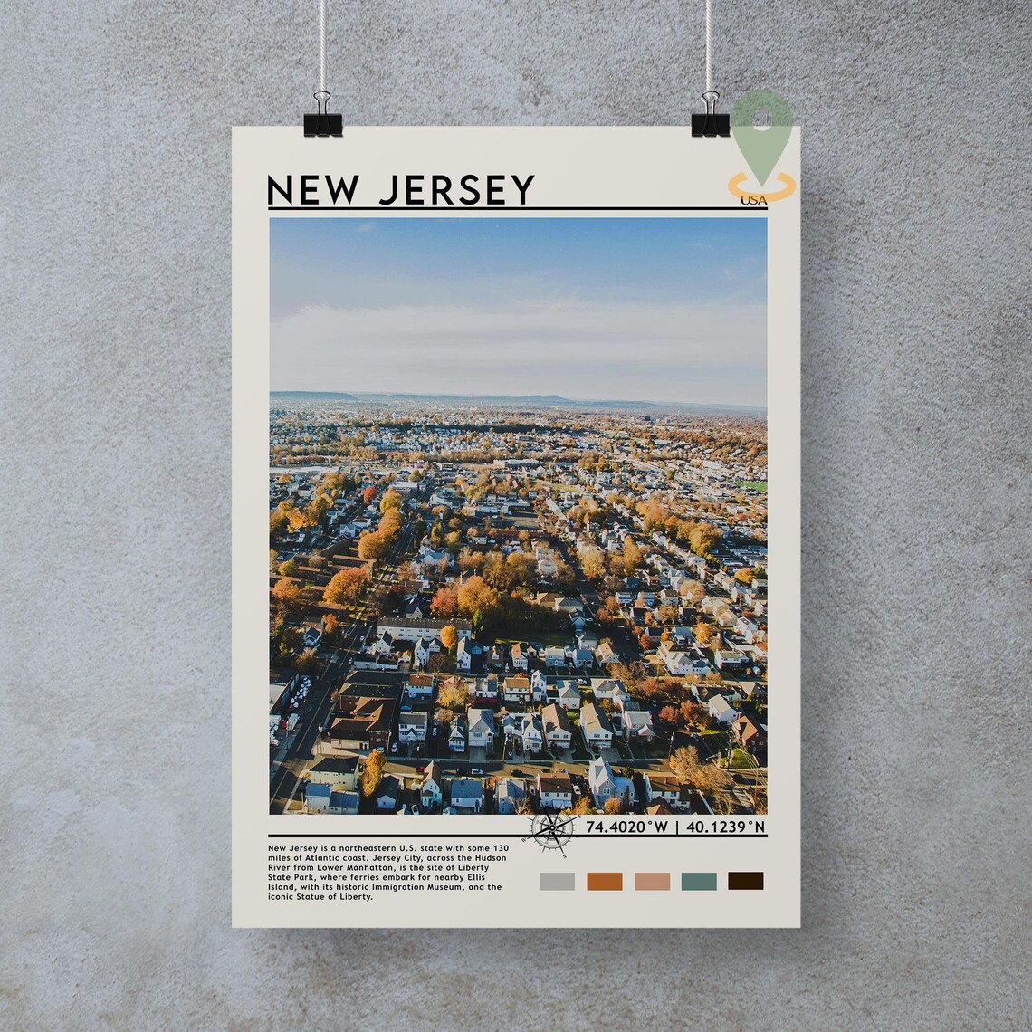 New Jersey USA Autumn Suburb Aerial Photo Scenic Travel Poster - Image 4
