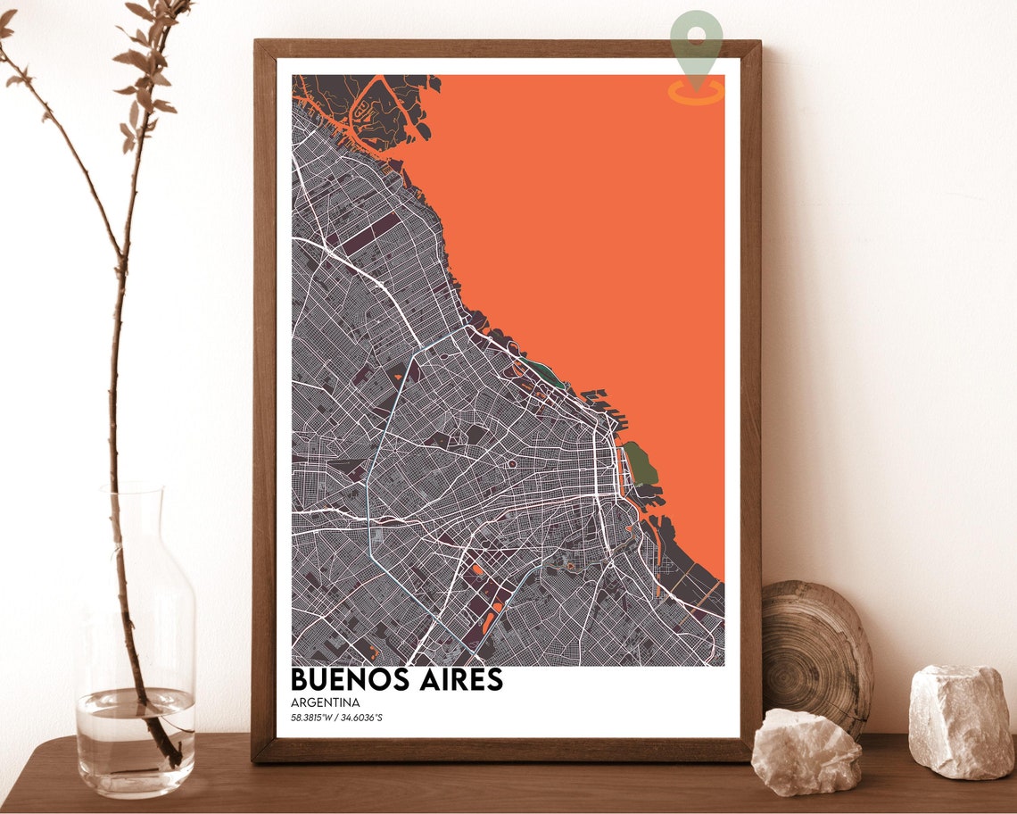 Buenos Aires Argentina City Map Art Poster Navy Yellow Modern Decor - Image 5