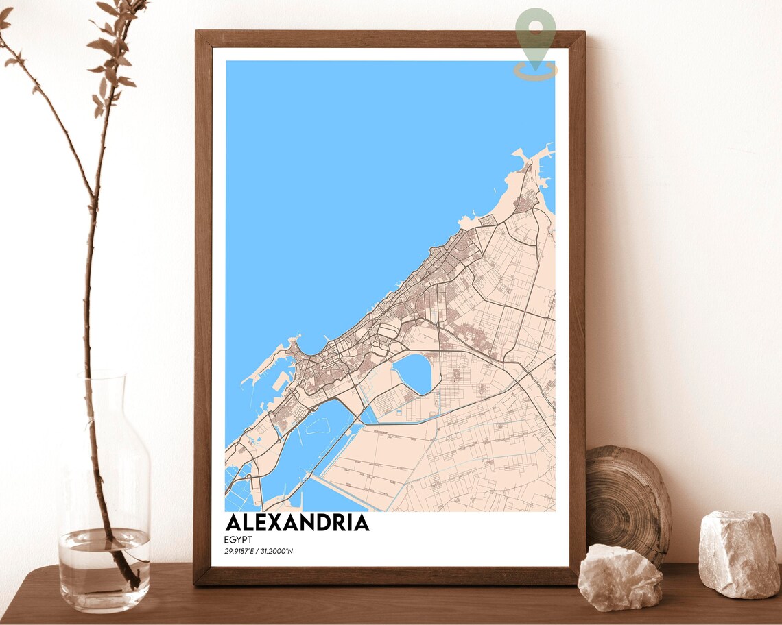 Alexandria Egypt Coastal Peach Glow Night City Street Map Poster - Image 4
