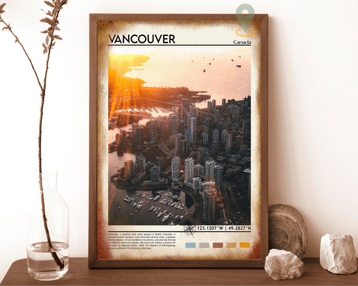 Vancouver Canada Bold Sunset Harbor Skyline Aerial Photo Poster - Image 6
