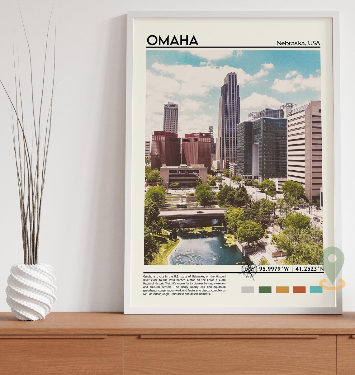 Omaha Nebraska Downtown Skyline Urban Cityscape Travel Print - Image 3