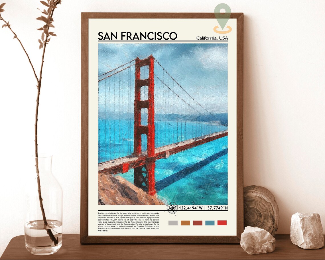San Francisco California Golden Gate Bridge Painting Travel Poster