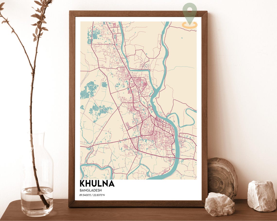 Khulna Bangladesh Dark Teal River Minimalist City Map Wall Art - Image 6