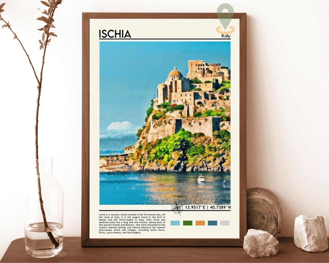 Ischia Italy Cliffside Castle Historic Island View Travel Poster