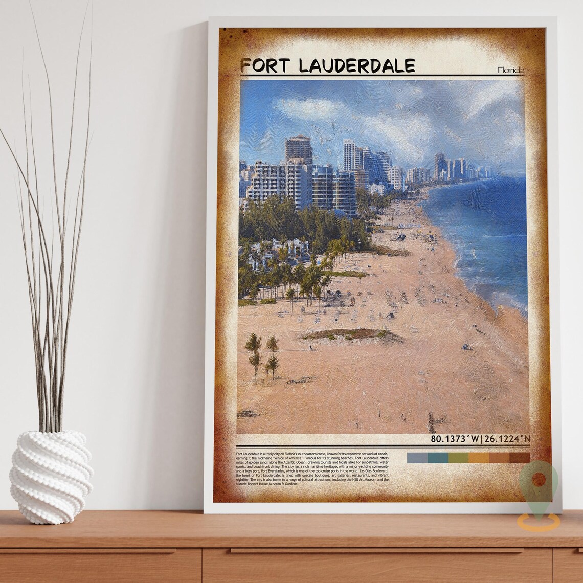 Fort Lauderdale Florida Sandy Beach Aerial Coastal Travel Poster - Image 3