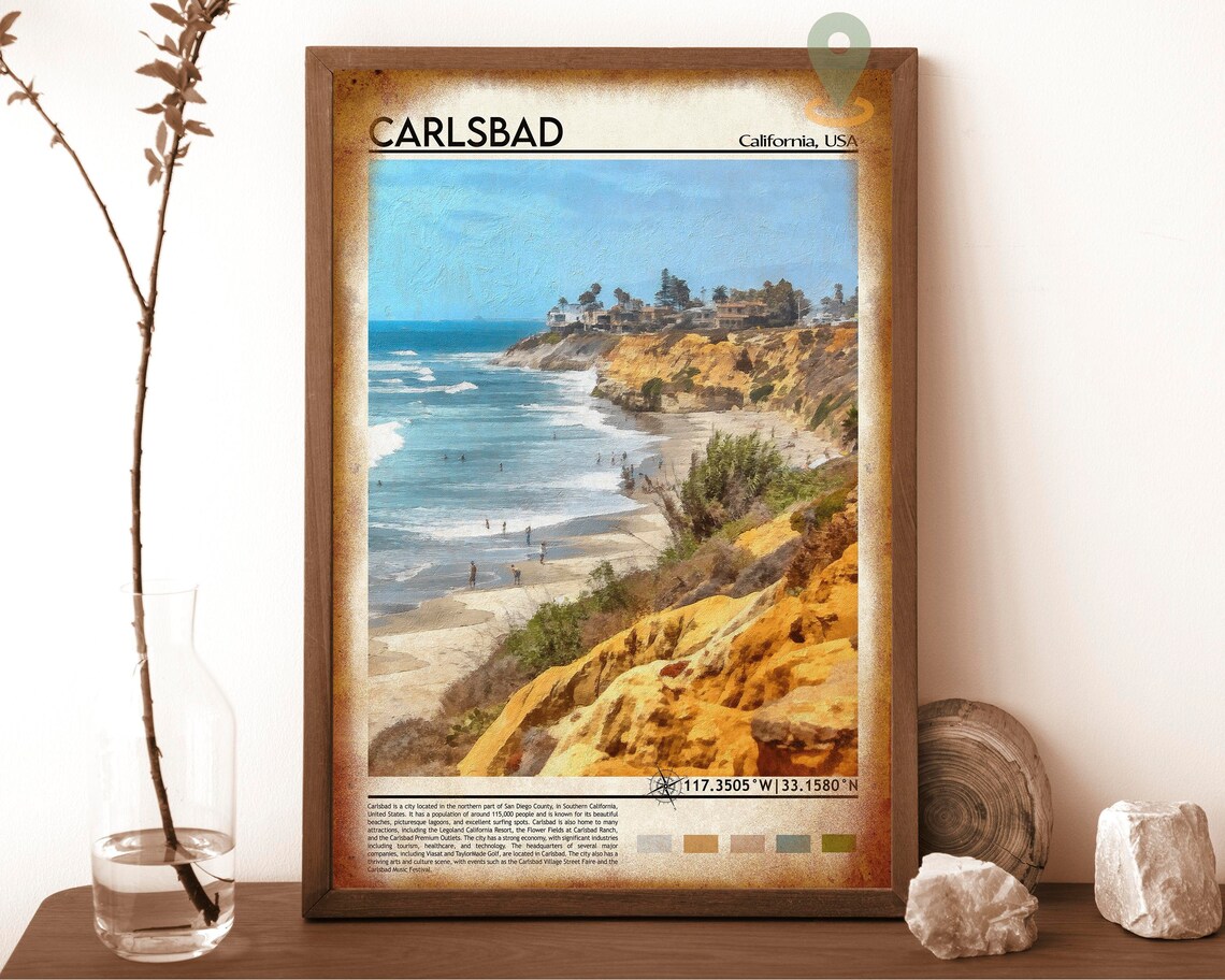 Carlsbad California Beach Cliffs Ocean Painted Coastal Travel Poster - Image 6