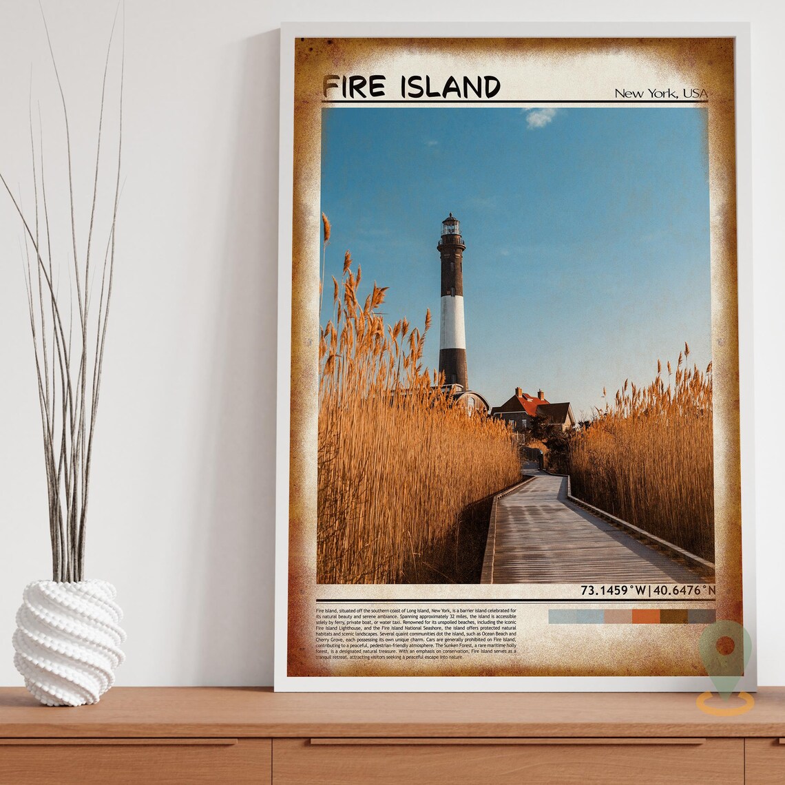 Fire Island New York Lighthouse Boardwalk Sunset Travel Poster - Image 3