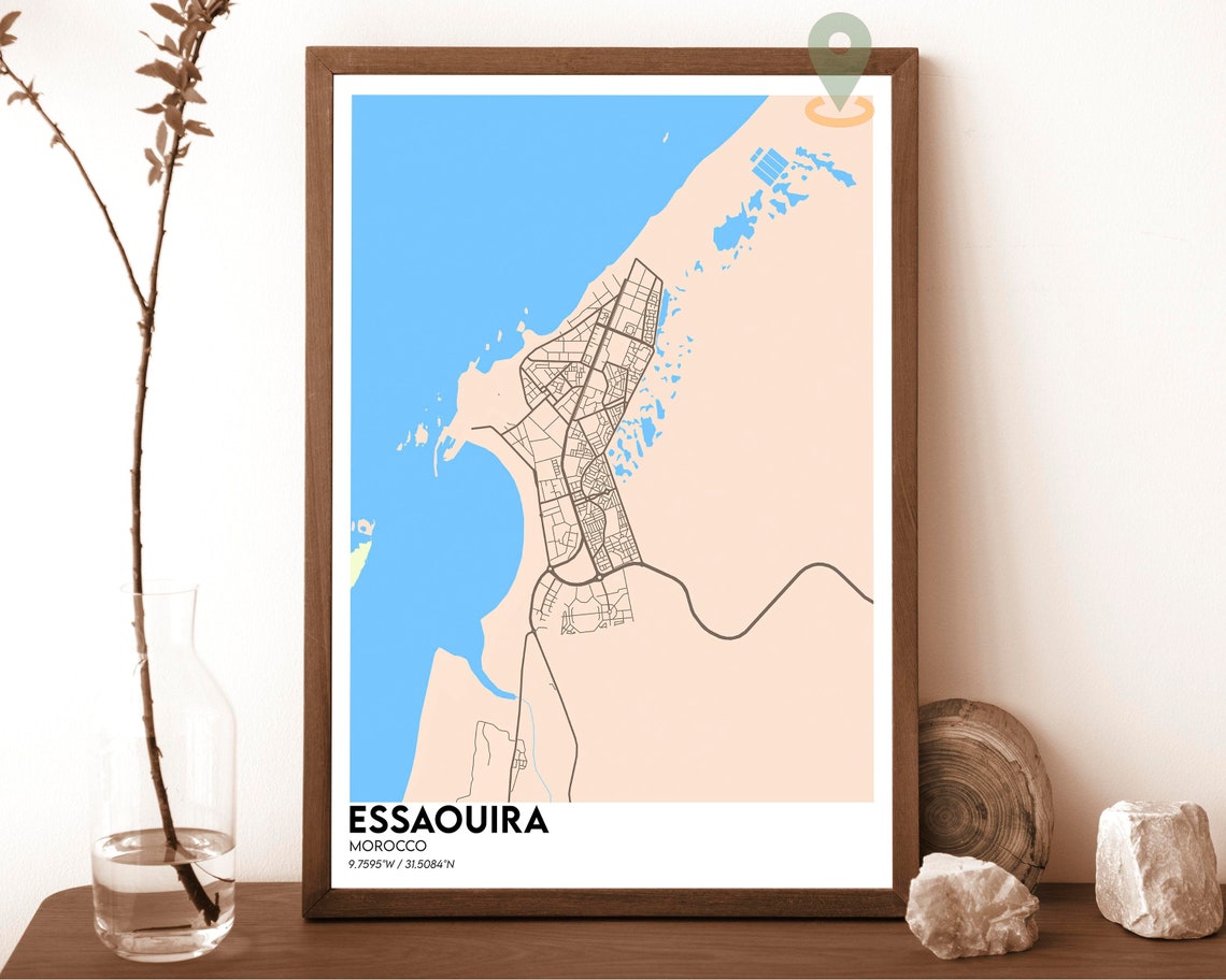 Essaouira Morocco Vintage Tan Retro Style Old City Map Poster - Image 3