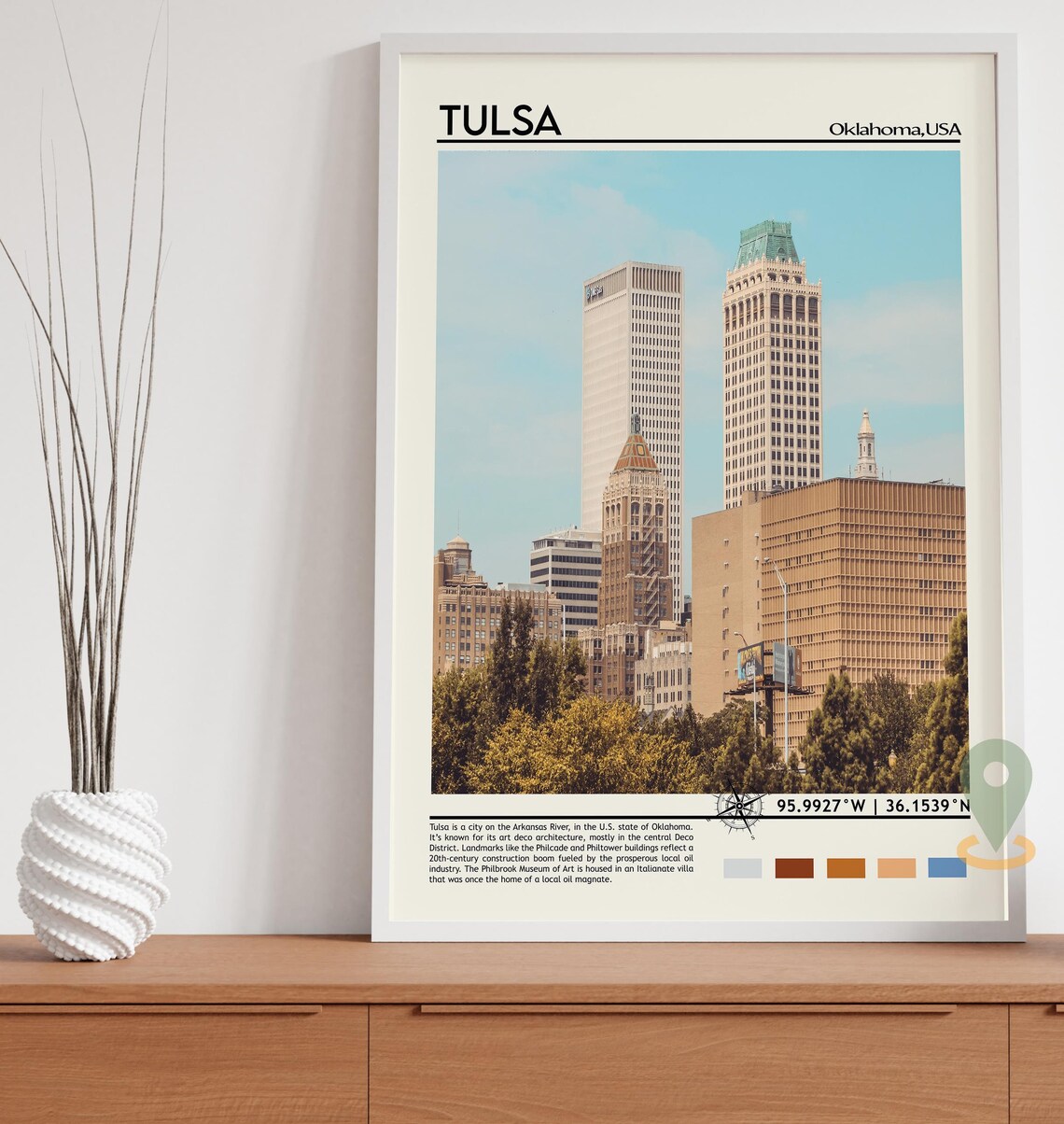 Tulsa Oklahoma Art Deco Skyline Downtown Cityscape Travel Poster - Image 3