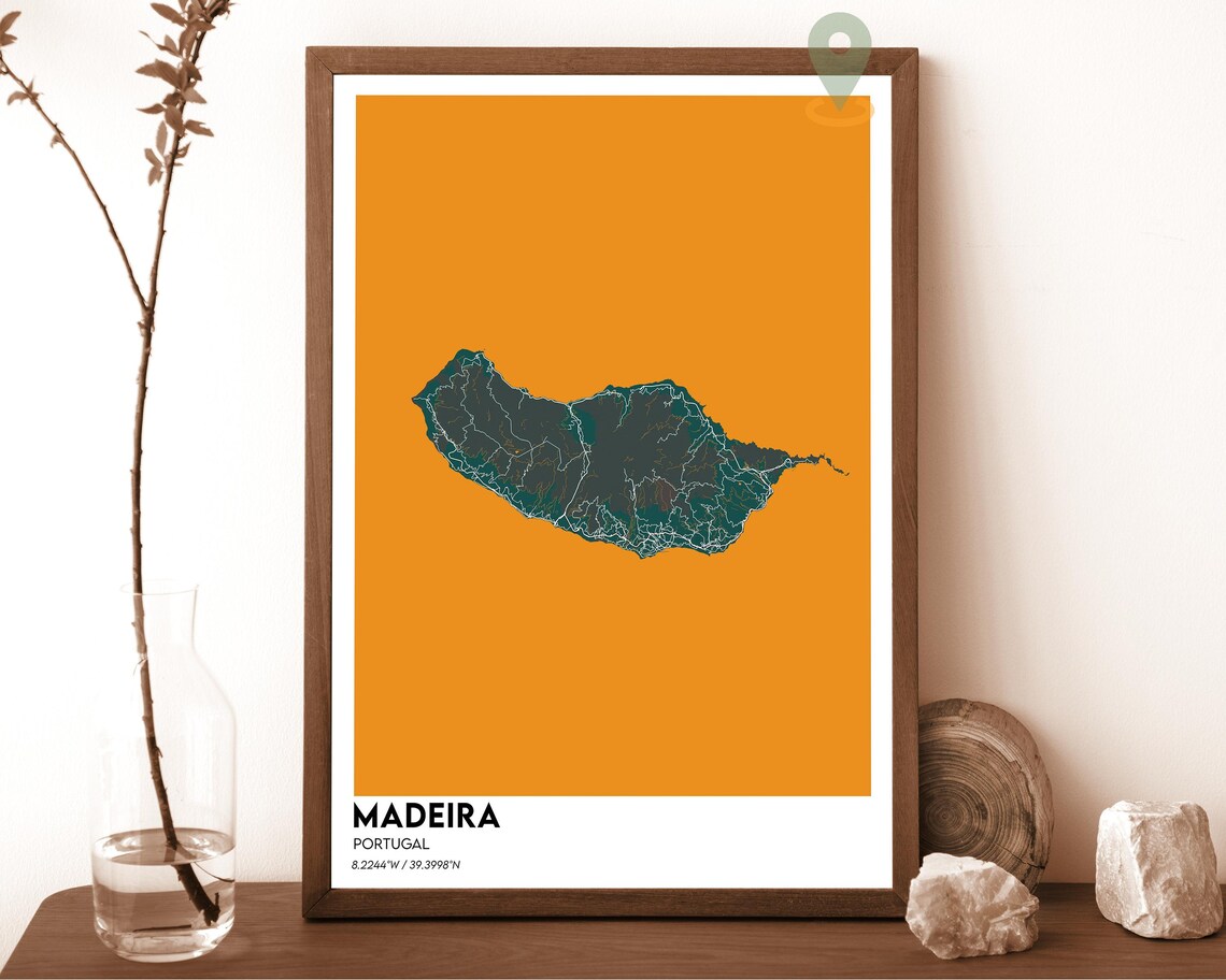 Madeira Portugal Green Island Mustard Minimalist Map Travel Poster - Image 5