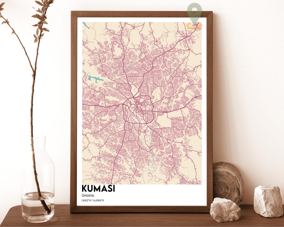 Kumasi Ghana Deep Teal Modern Minimalist City Street Map Wall Art - Image 6