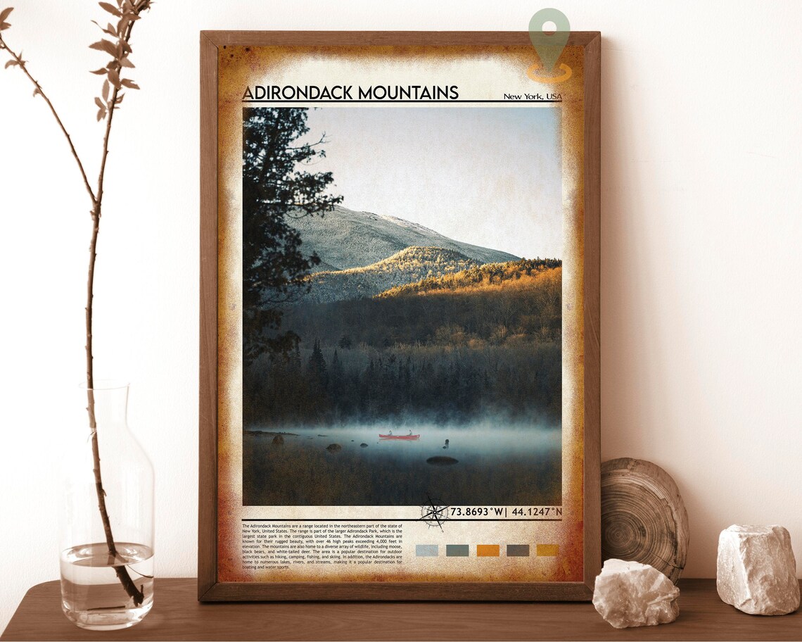 Adirondack Mountains New York Misty Lake Canoe Travel Poster - Image 6