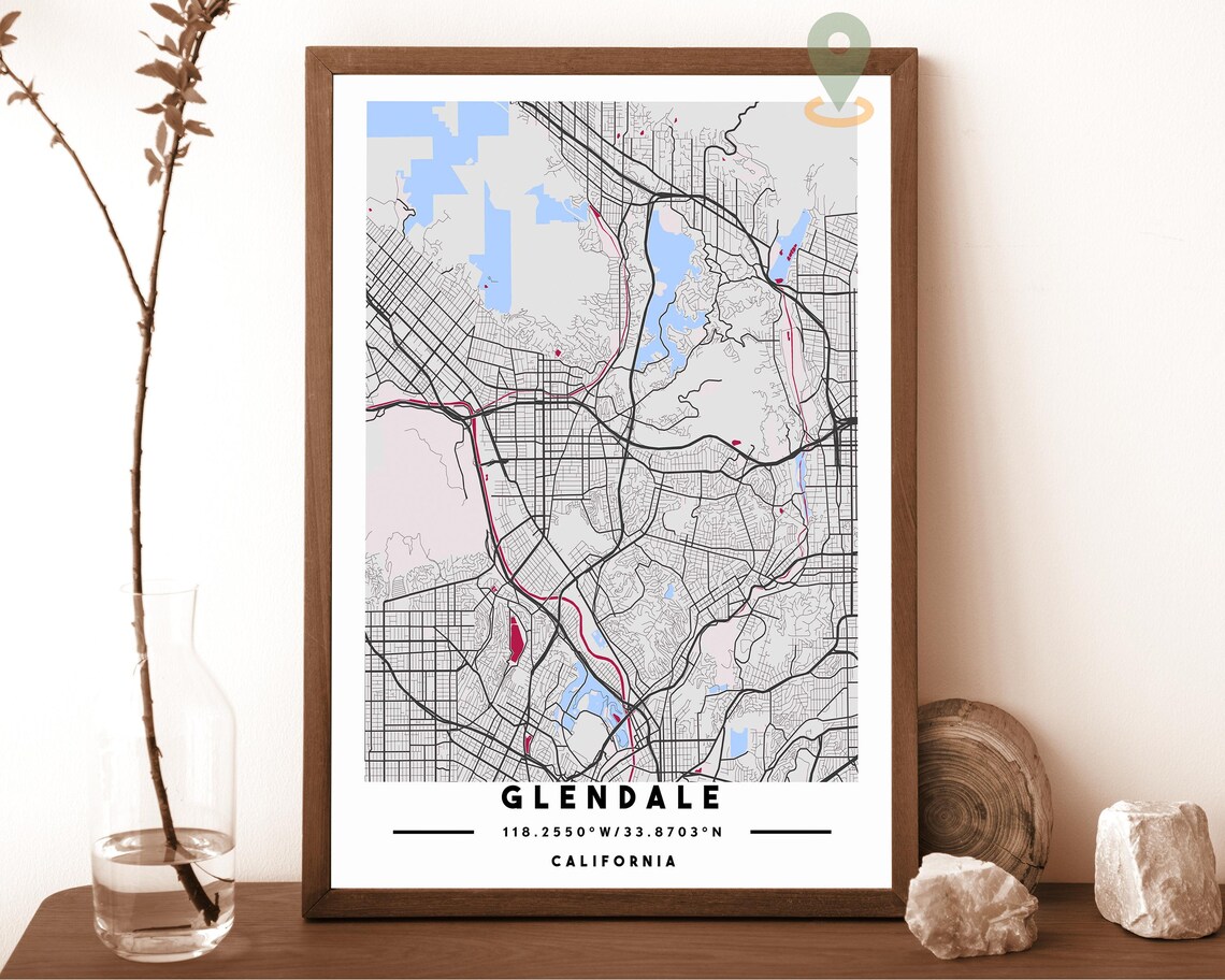 Glendale California Dark Street Map City Grid Modern Art Poster - Image 2