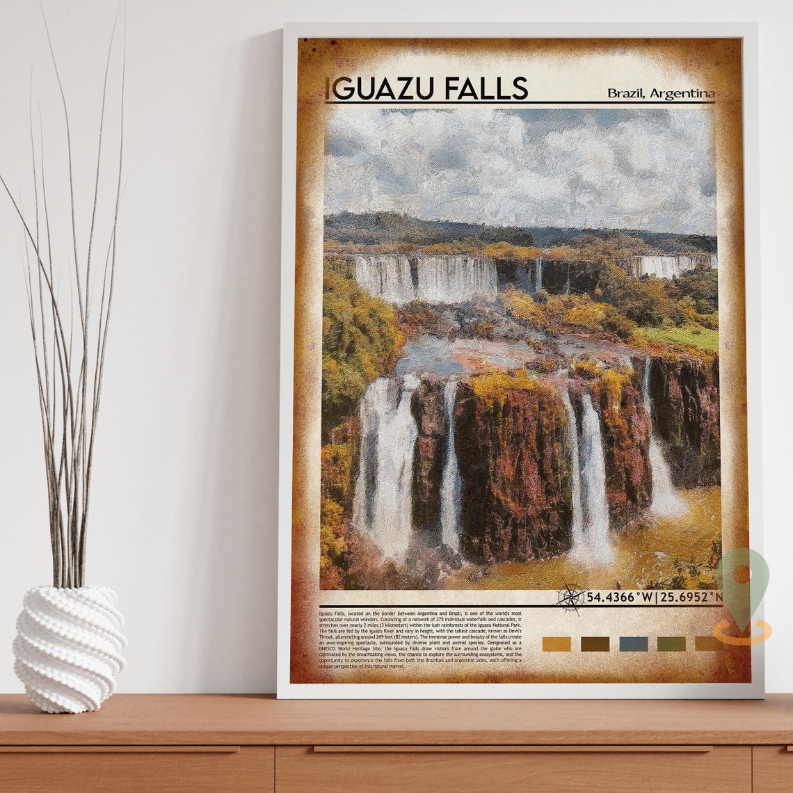 Iguazu Falls Brazil Argentina Waterfall Painted Vintage Travel Poster - Image 4