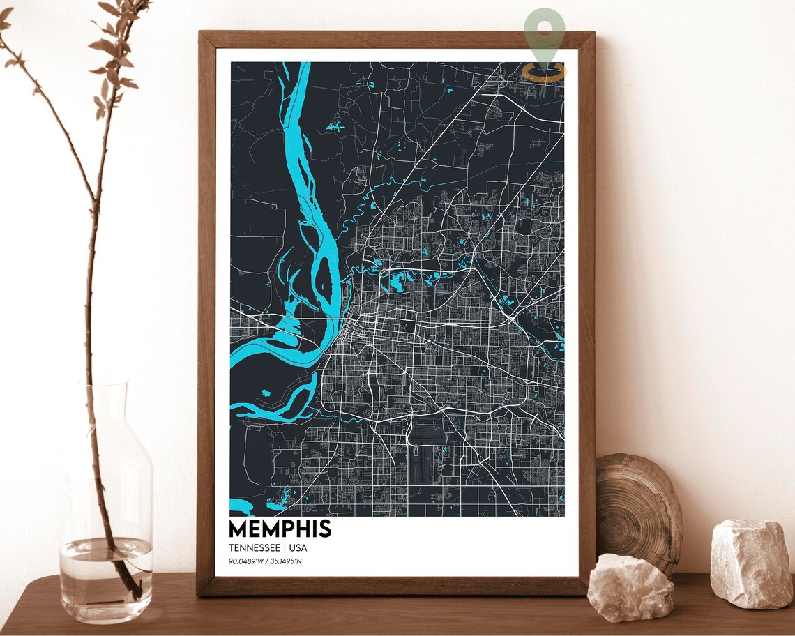 Memphis Tennessee Street Map Navy Blue Gold Modern Art Poster - Image 2