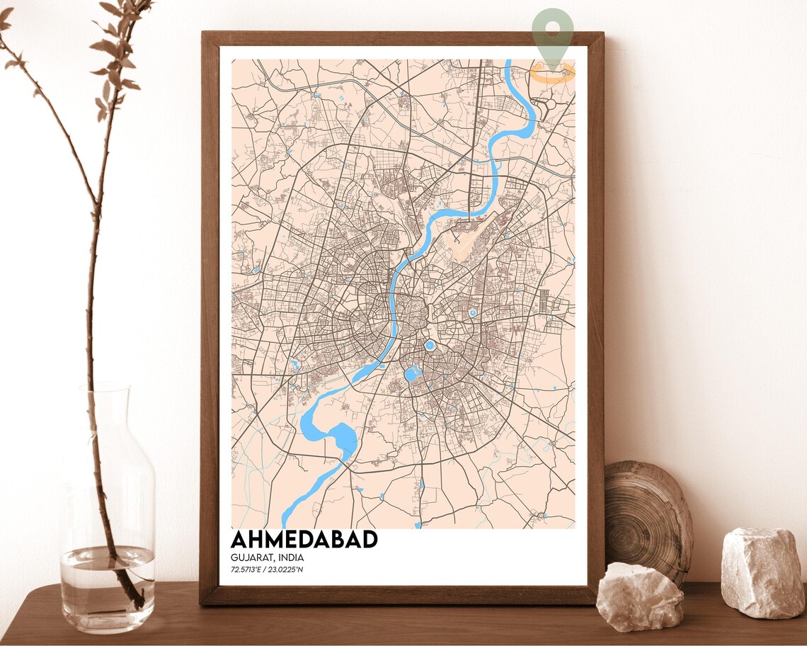 Ahmedabad India Magenta Night City Street Map Art Decor Poster - Image 5