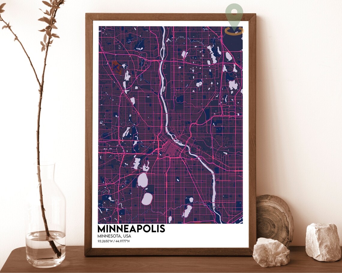 Minneapolis Minnesota Navy Gold City Street Map Modern Travel Poster - Image 2